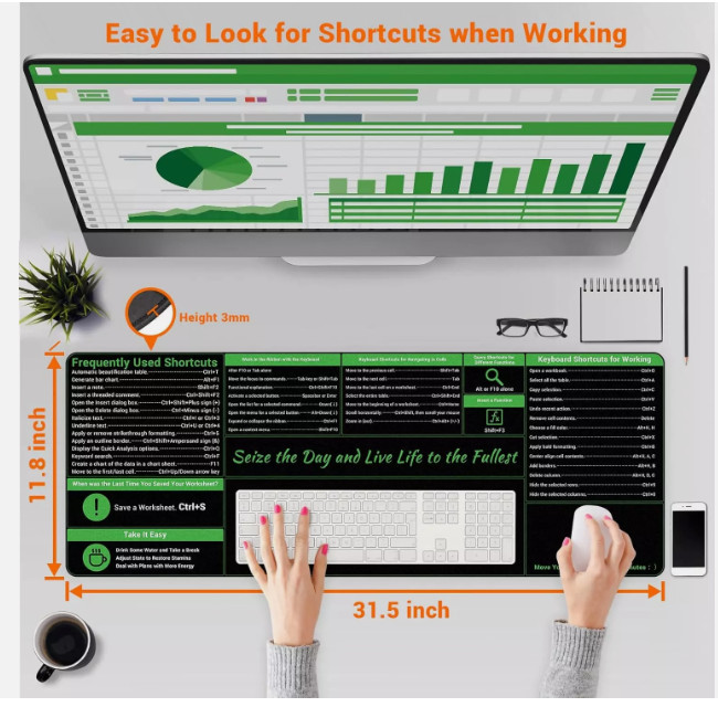 Probtis Large Excel Shortcut Mouse Pad, Extended Office Mouse Pad with Stitched