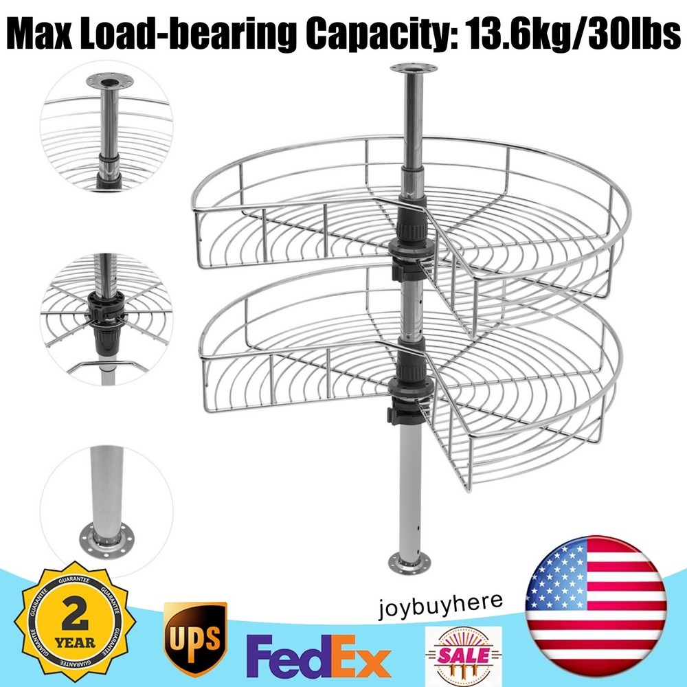 24" Kidney Chrome 2-Shelf Lazy Susan Kitchen Base Cabinet Corner Organizer Rack