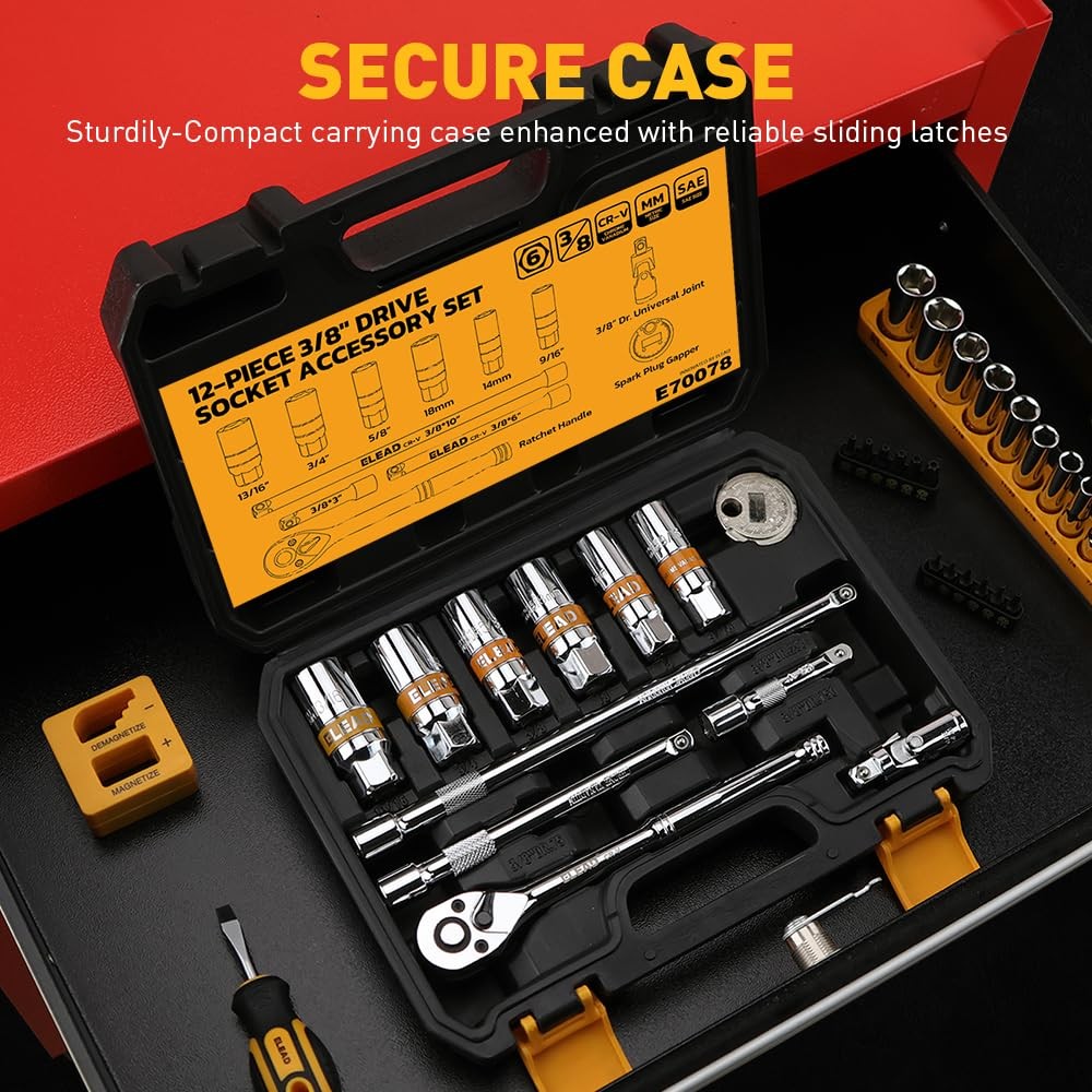 12-Piece 3/8" Drive Spark Plug Socket Set with Ratchet Handle, Universal Join...