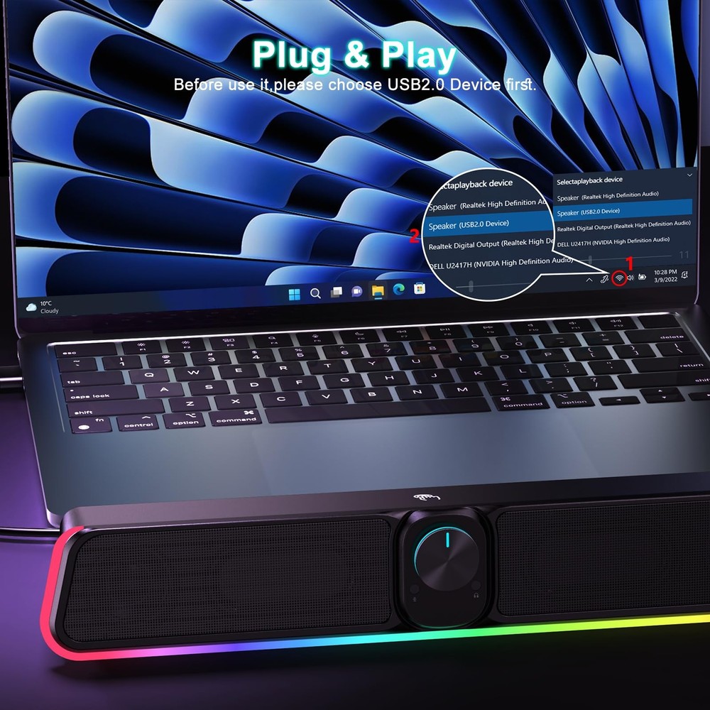 Computer Sound Bar Speaker USB Powered Bluetooth RGB