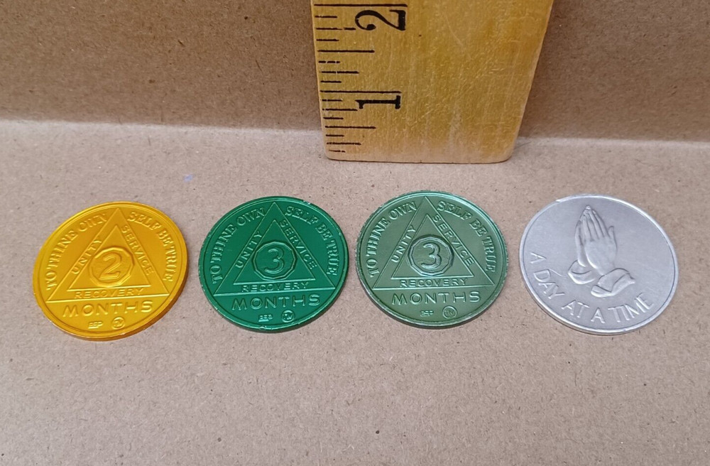 AA Alcoholics Anonymous Coins Tokens (total of 4)