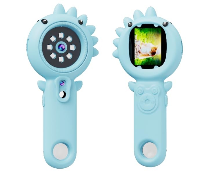2-in-1 Microscope Camera for Kids, Mini Handheld Blue Dinosaur