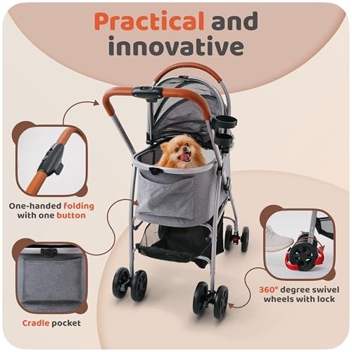 Pet Stroller for Small Medium Dogs & Cats – 2-in-1 Detachable Carrier,