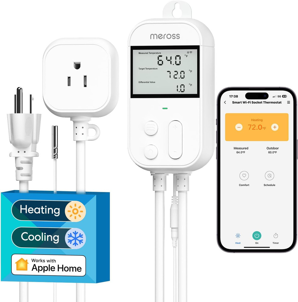 Smart Temperature Controller 15A 1800W, Smart Wi-Fi Thermostat Controlled Outlet