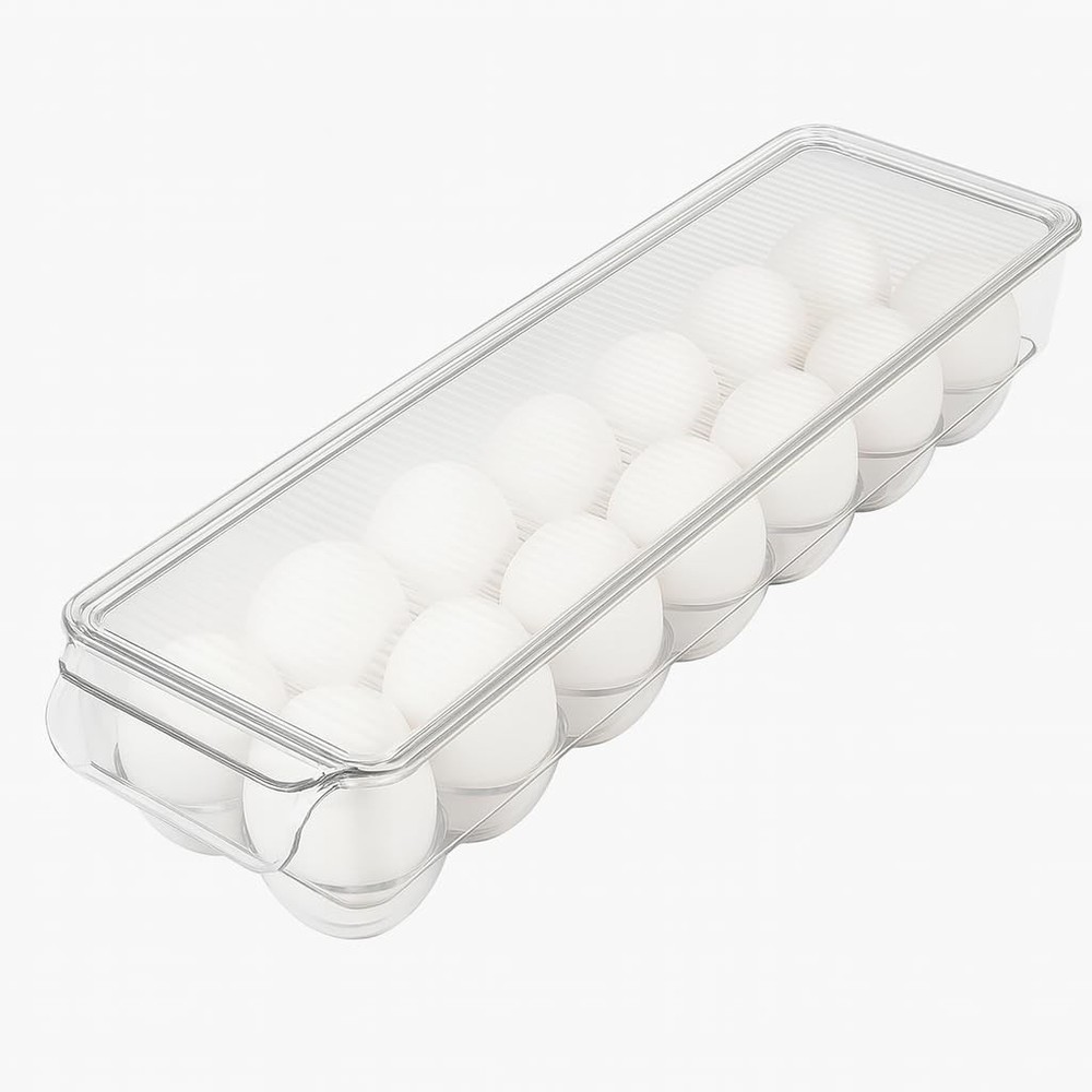 Clear Acrylic Egg Holder with Lid 14-Egg Tray BPA-Free Stackable Organizer