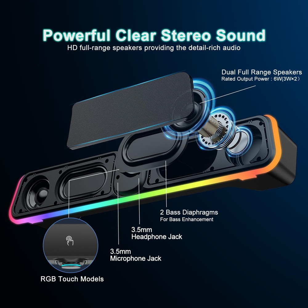 Computer Sound Bar Speaker USB Powered Bluetooth RGB
