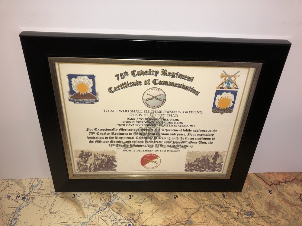 75TH U.S. CAVALRY REGIMENT / COMMEMORATIVE - CERTIFICATE OF COMMENDATION