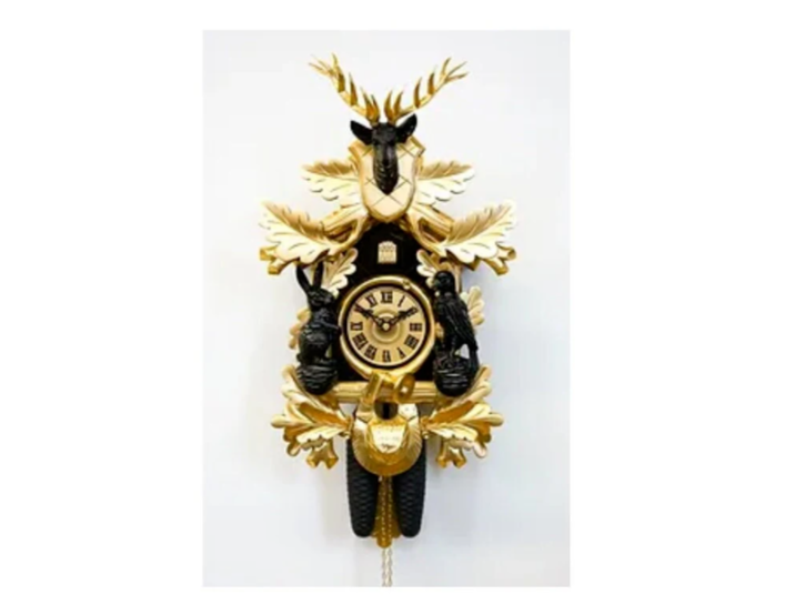 Black Gold Cuckoo Clock with Deer Head, Deer Cuckoo Clock, Handmade Cuckoo Clock