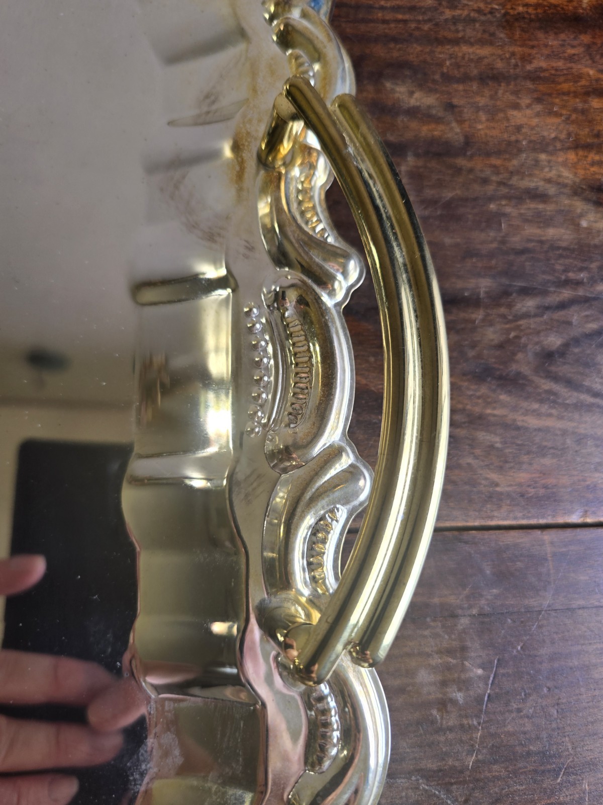 VTG Set Of 2 Dakco Silver Plated Retangle Baroque Trays W/Gold Handles & Leaves