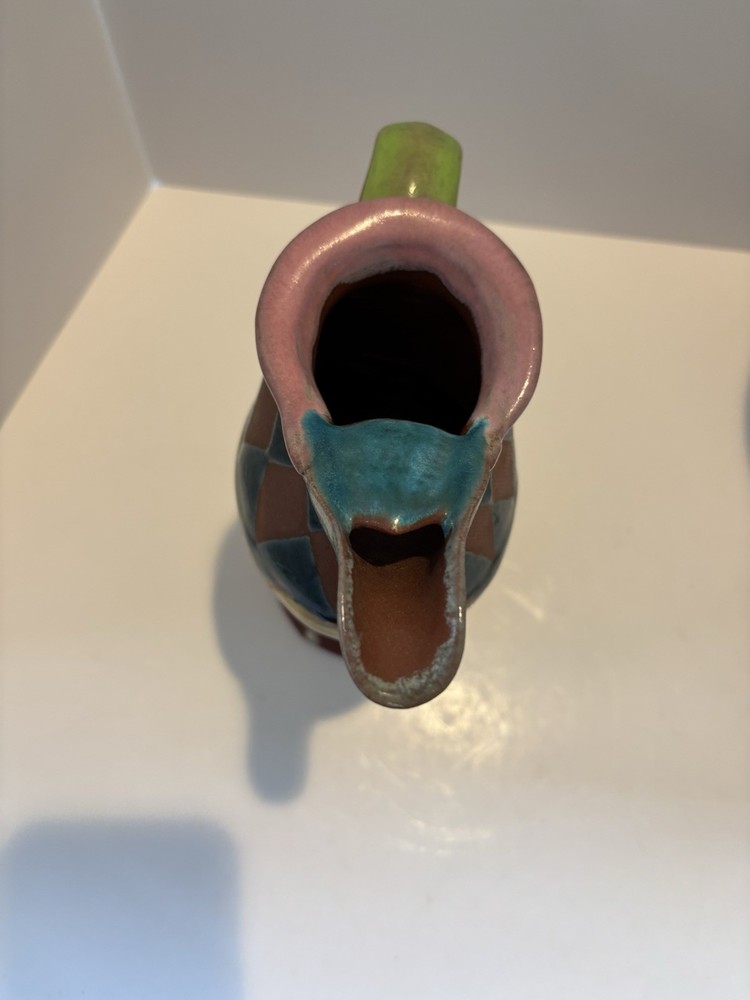 Geometric Cubist Pottery Pitcher Signed