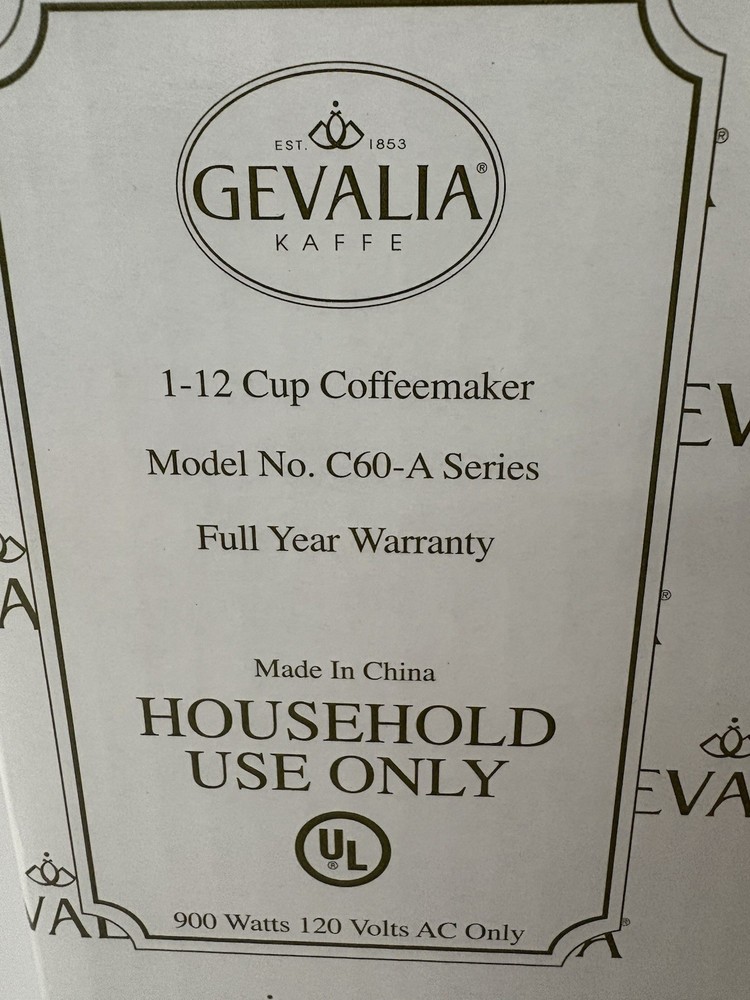 GEVALIA KAFFEE PROGRAMMABLE 12-CUP COFFEEMAKER BLACK MODEL C60-A NEW