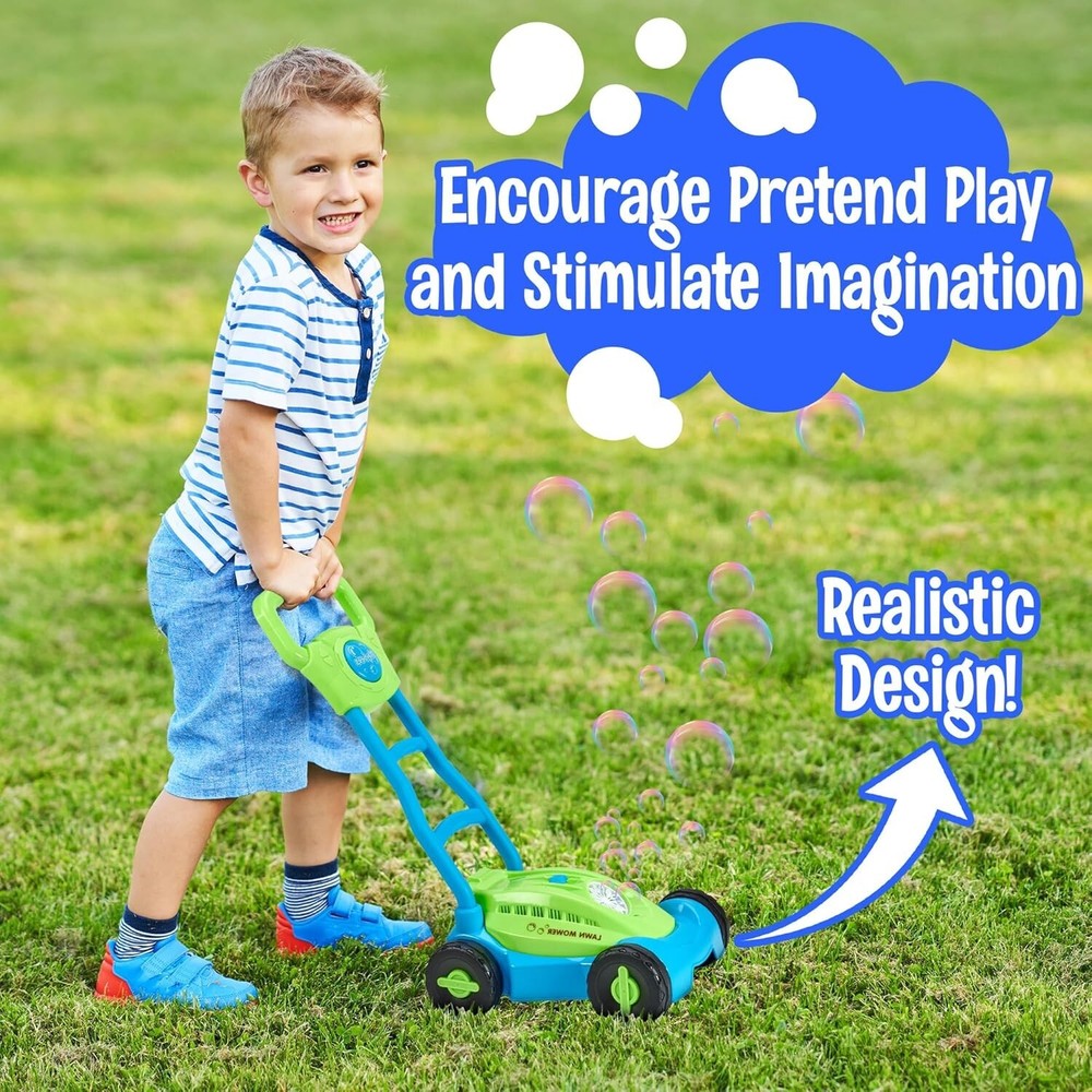 Bubble Machine Lawn Mower for Kids Bubble Blower Machine - Blue/Green