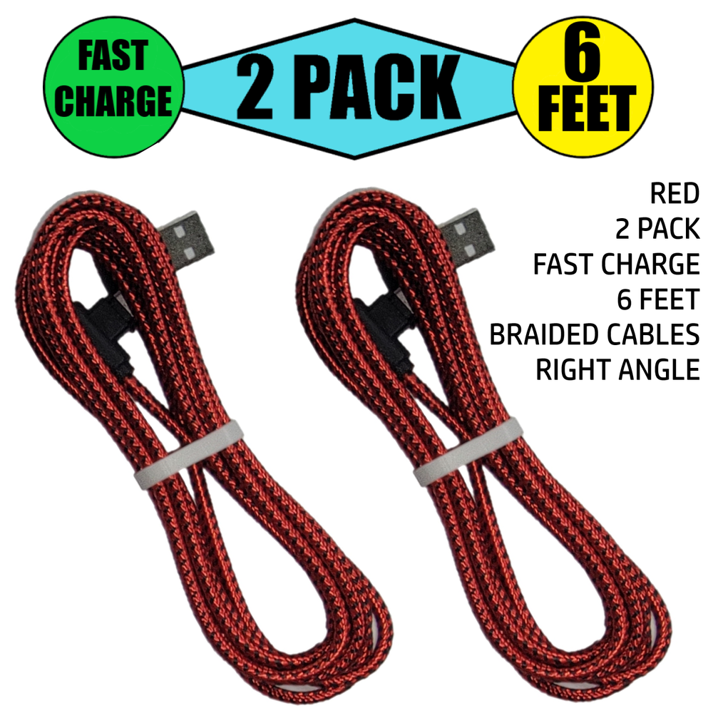 2 PACK 6FT Type C USB-A Fast Charger Cable 90 Degree Angle Quick Charging L Cord