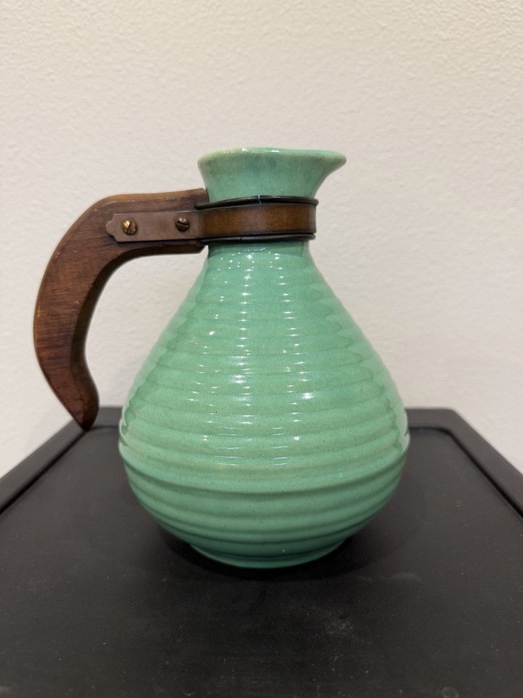 Vintage Bauer Pitcher Wood Handle Ring Ware Ring Ware Turquoise Blue Green
