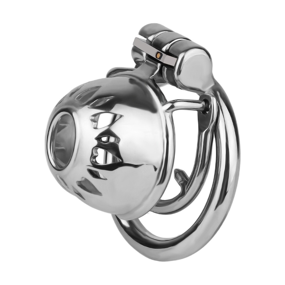Metal Chastity Device for Men Ventilated Designed Cage with Lockable Ring SM