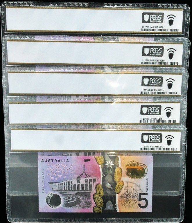 5 x Consecutives 2016 Last Prefix EJ16 $5 Notes PCGS SUPERB GEM UNC 68 PPQ #6277