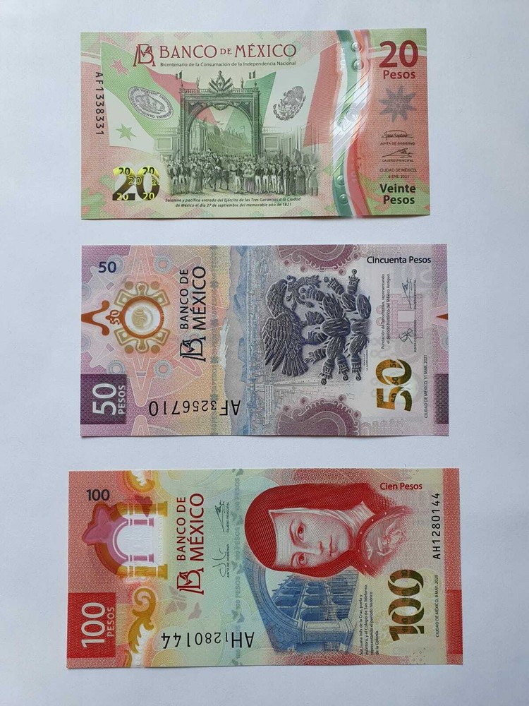BANKNOTES MEXICO W/3 PIECES 20, 50, 100 PESOS (POLYMER 2021) UNCIRCULATED!!!