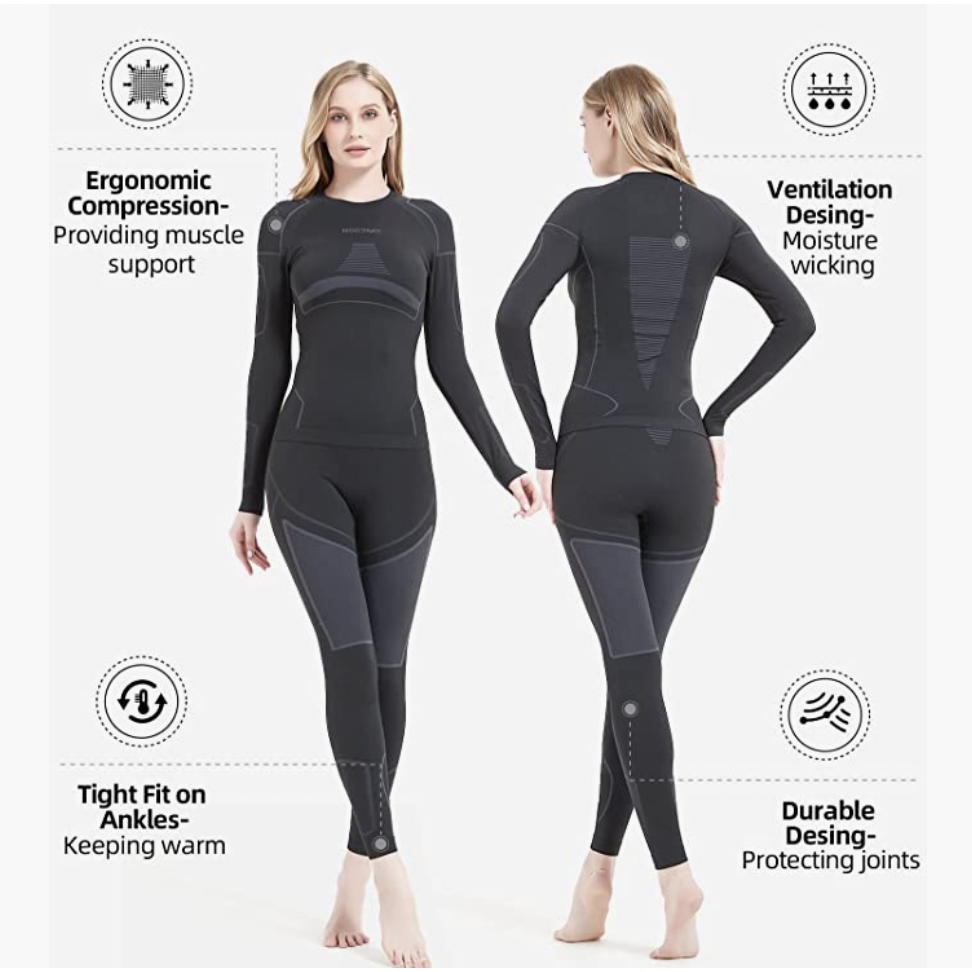 Compression Thermal Underwear Bamboo Charcoal Base Layer | Women L, Black