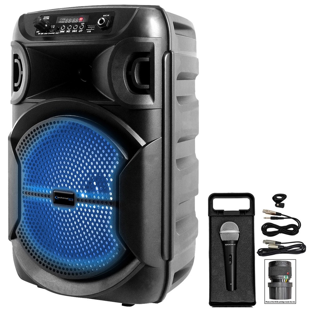 Technical Pro Rechargeable 8" LED Karaoke Machine System w/Bluetooth+Microphone
