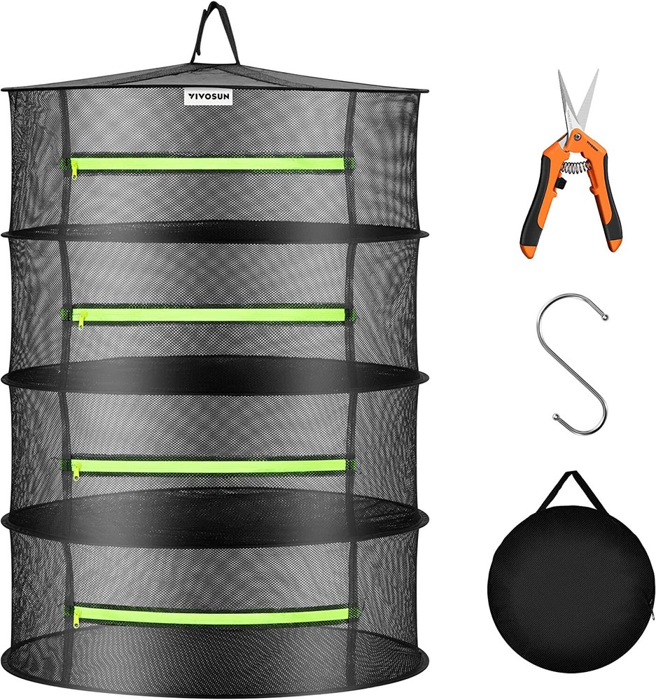 2ft 4-Layer Hanging Herb Mesh Rack Foldable Drying Net with Zippers