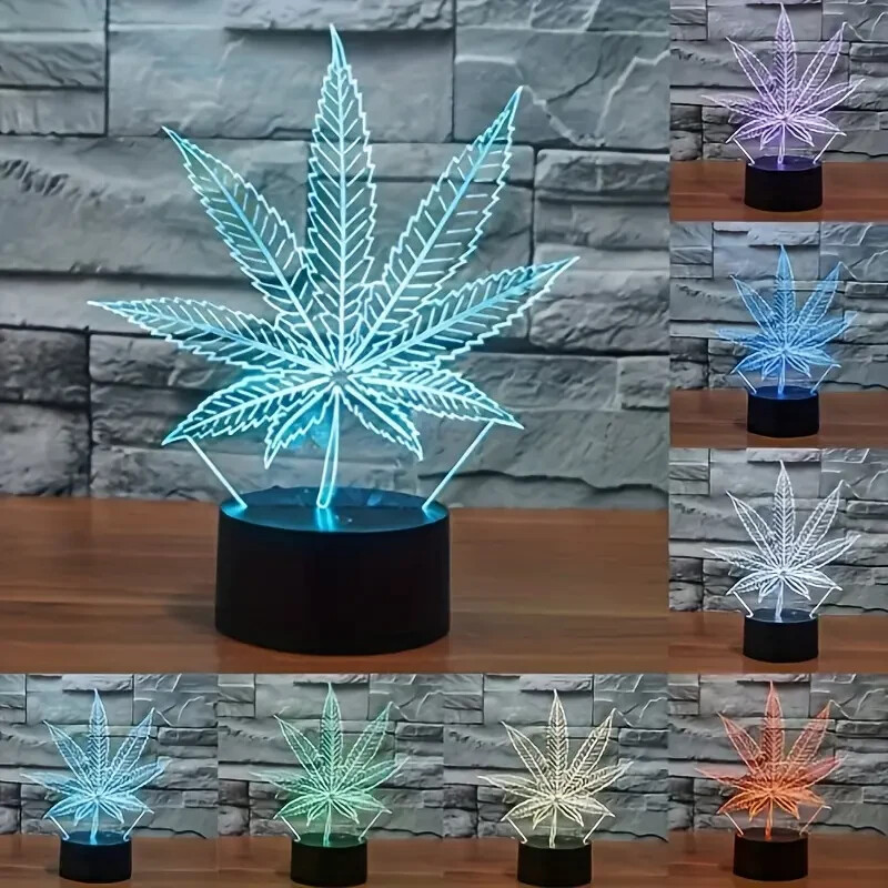 Marijuana Leaf 7 Color Change Night Light with Remote USB LED pot weed 3d