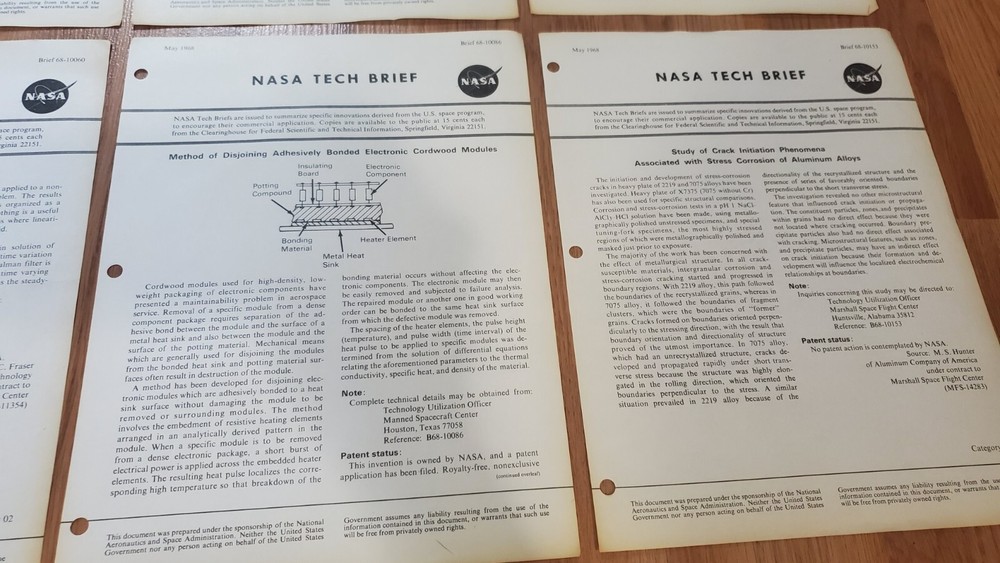 SIX NASA Tech Brief Documents May 1968 Technical Notes Clearinghouse Scientific