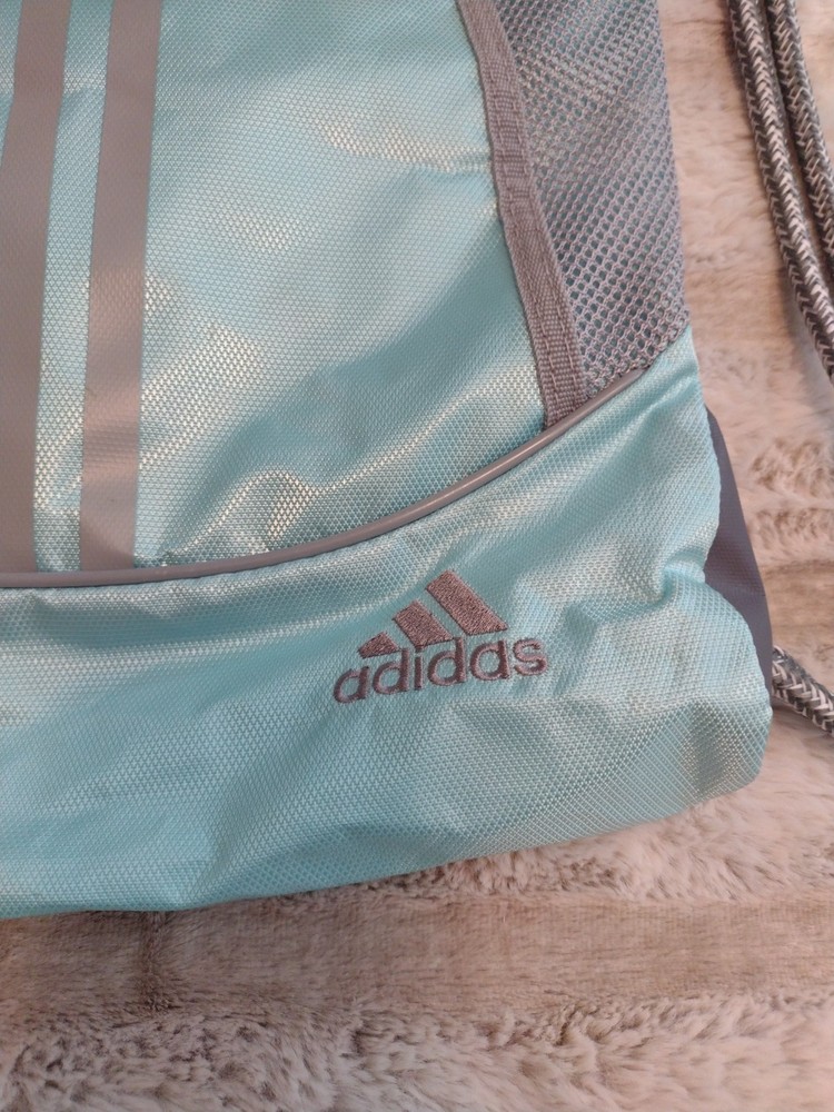 Adidas Drawstring Backpack Mint/Teal Grey Drawstring Gym Bag Mesh Zip Pocket