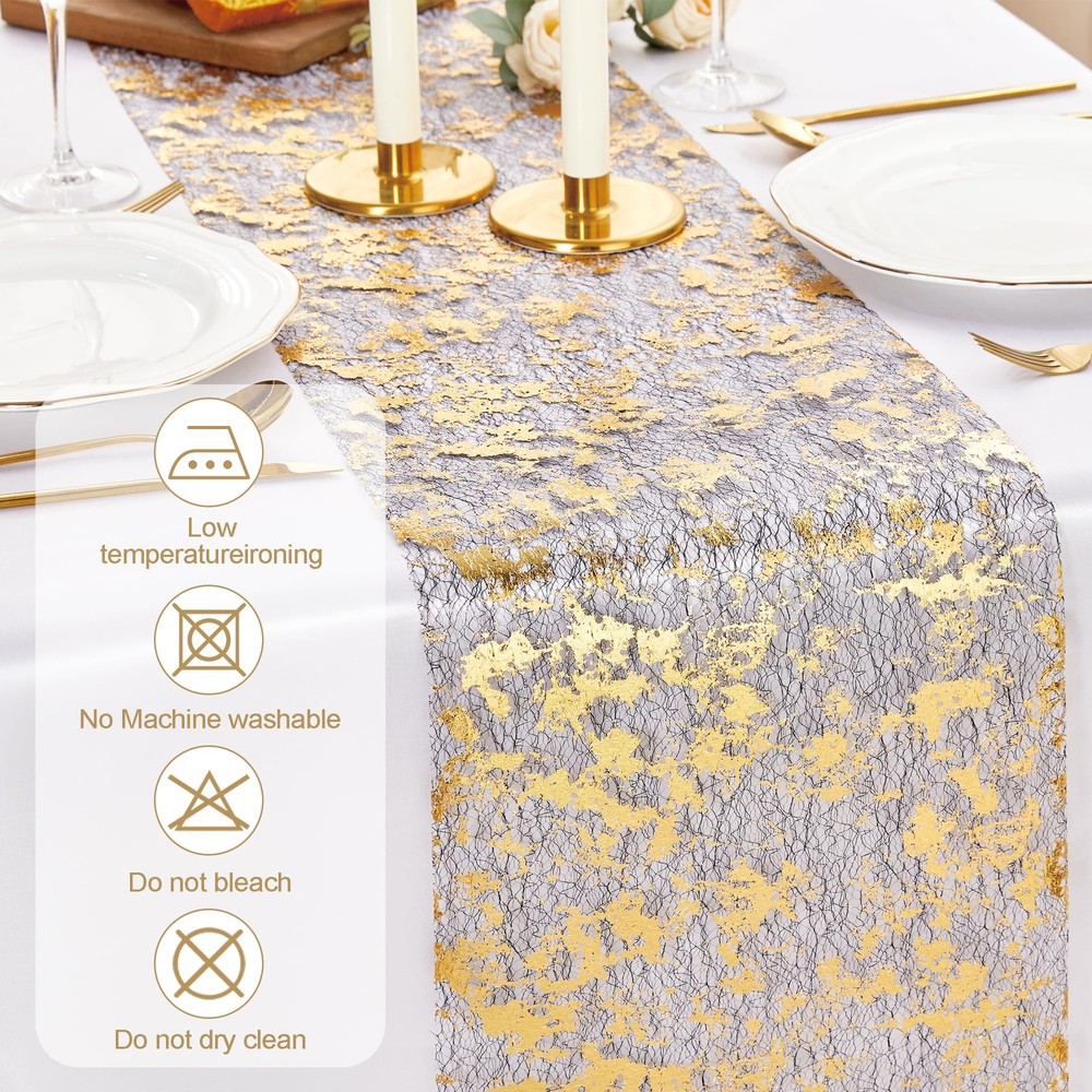 Black Gold Table Runner 33 Ft Metallic Foil Thin Mesh Sequin Glitter 1 Roll