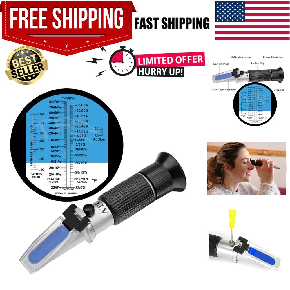 Compact 4-in-1 Refractometer for Antifreeze, AdBlue & Battery Fluid Testing