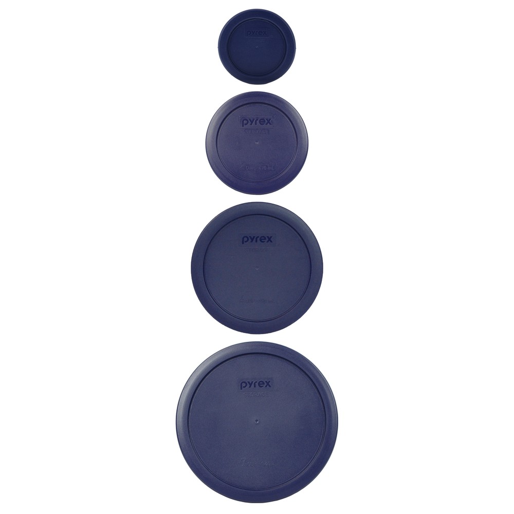 Pyrex 4 Lid All Blue Bundle for 1, 2, 4 and 7-Cup Glass Bowls