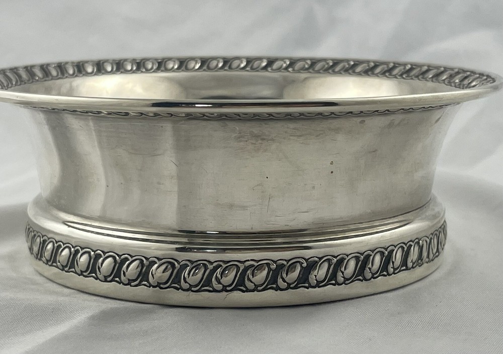 Decorated Gorham Sterling w/Wood Bottom Wine Coaster 4 1/2" inside diameter