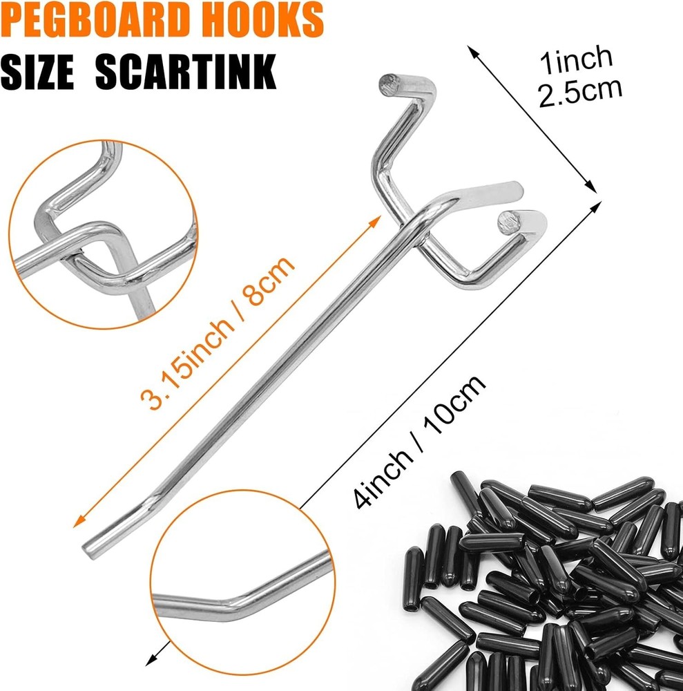 Durable 4-Inch Pegboard Hooks Set with Rubber Caps – 25 Pack for Tool Storage