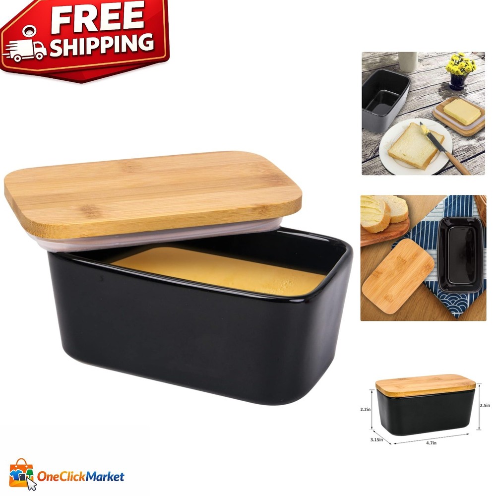 Multi-Functional Porcelain Butter Dish with Bamboo Lid - Elegant Kitchen Storage