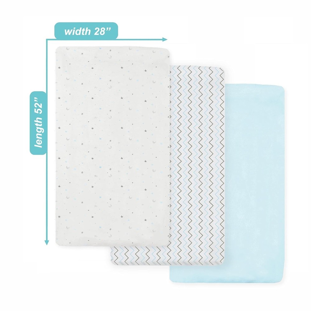 Soft Cotton Crib Sheets 3-Pack - Blue Star/Zigzag
