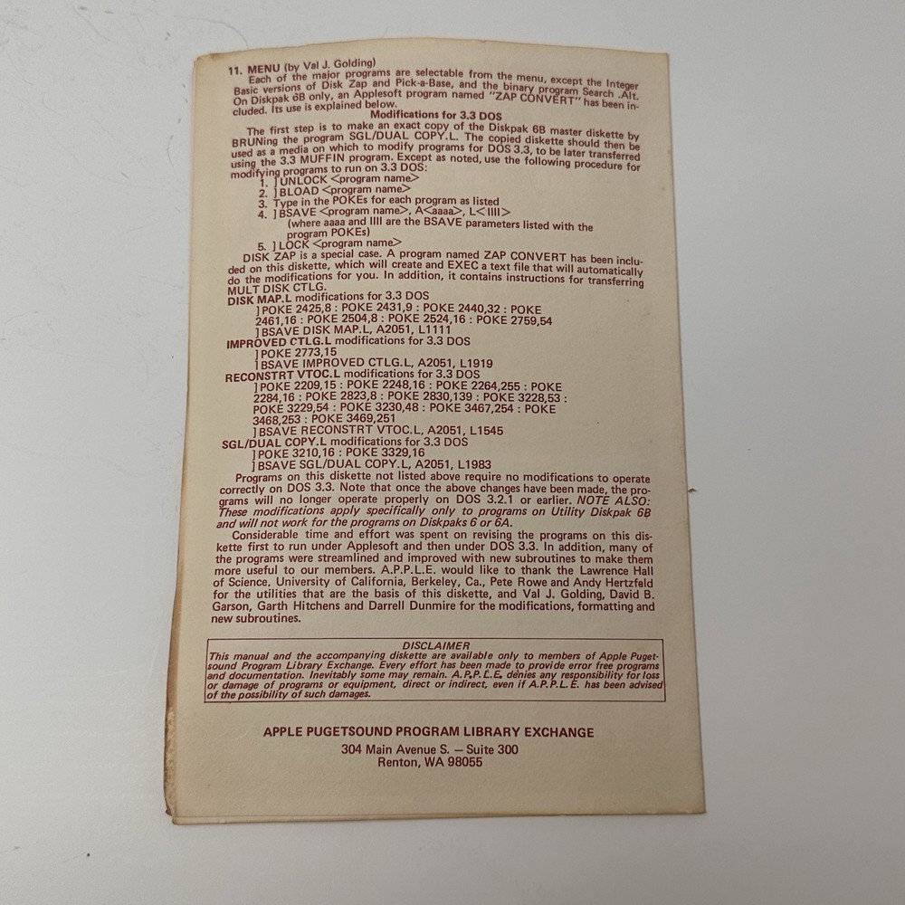 Apple PugetSound Program Library Exchange Utility DIskpaks Manual Rowe Hertzfeld