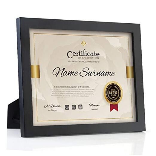 Document Frame Certificate Frames Made of Solid Wood High 8.5x11 Black