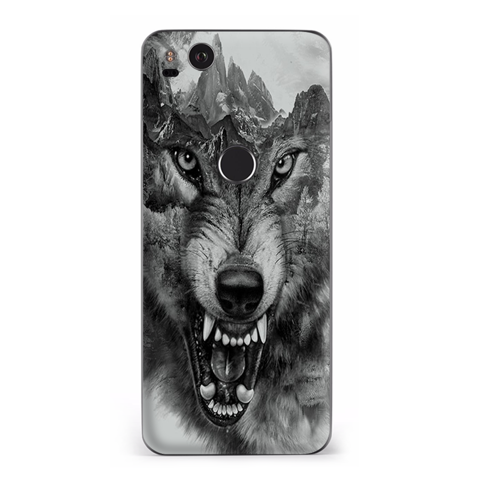 Google Pixel 2 Skins Decal Wrap Angry Wolf Growling Mountains