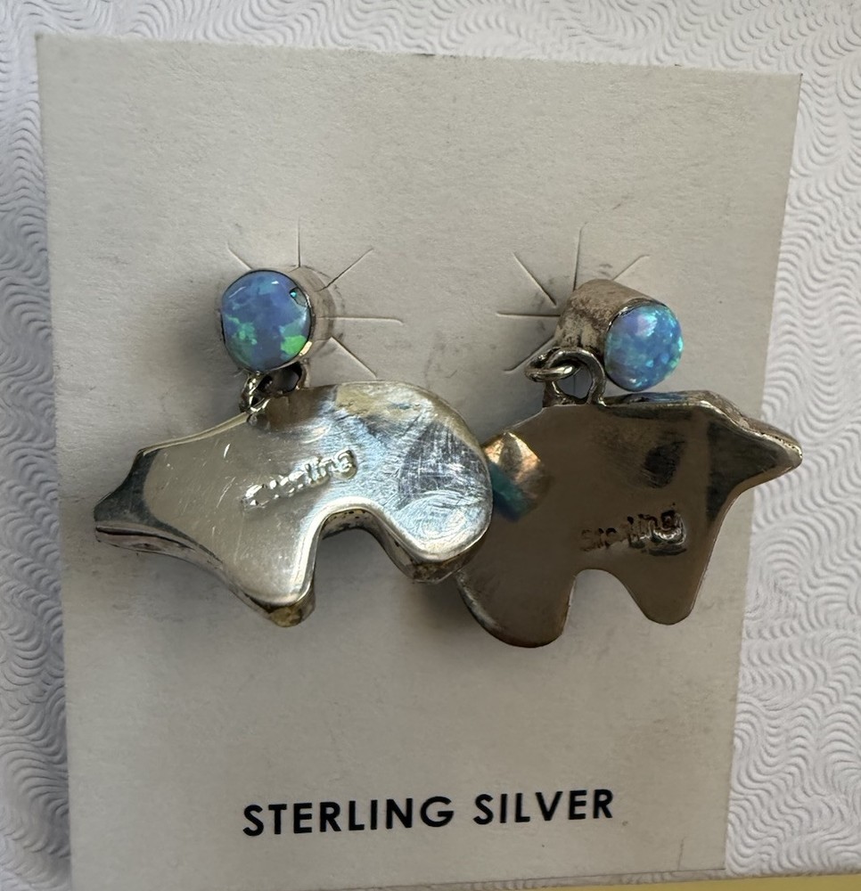 Opal Earrings Zuni Bear 925 Silver