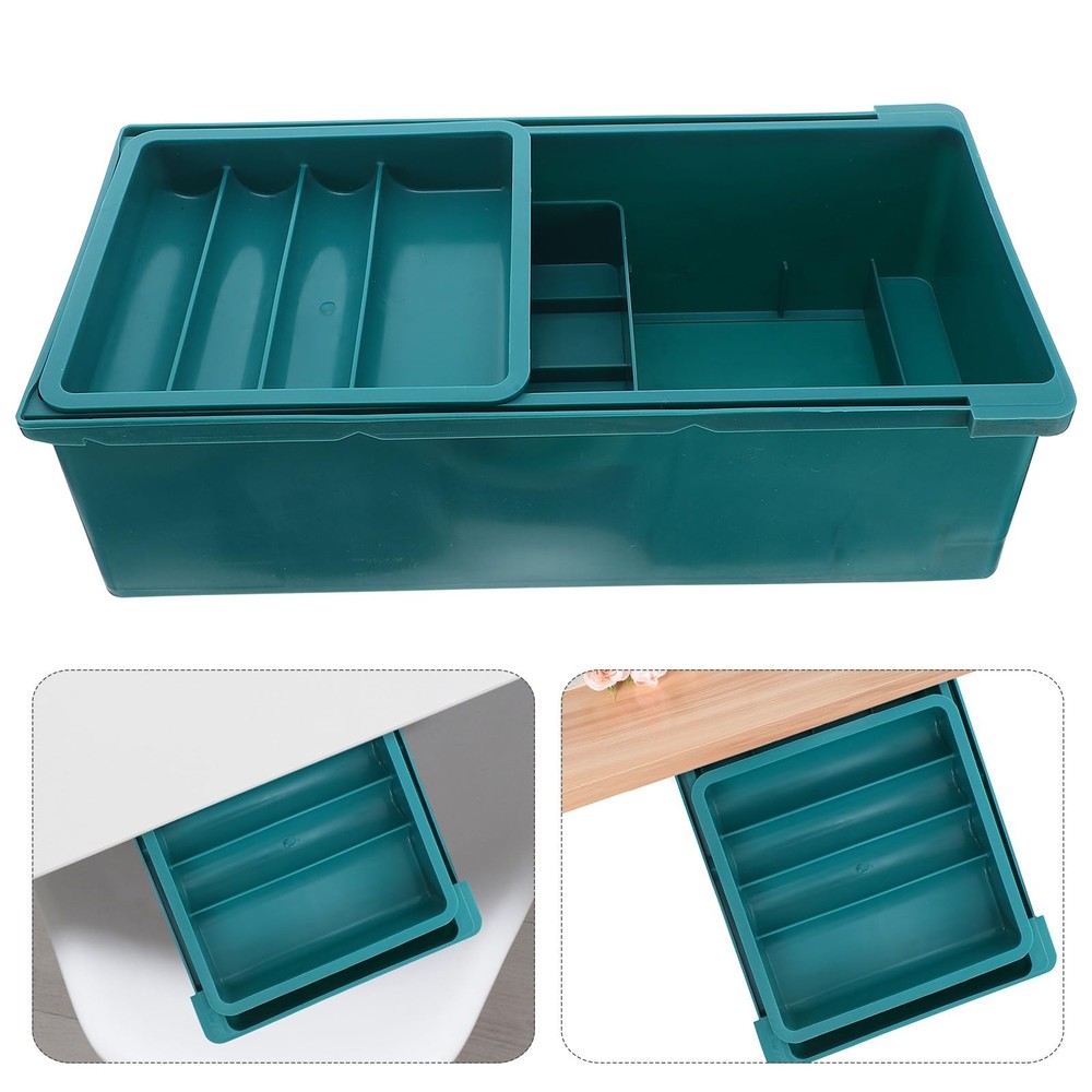 Under Desk Table Drawer Storage Organizer, Large Plastic 3 Layers Slide Out A...
