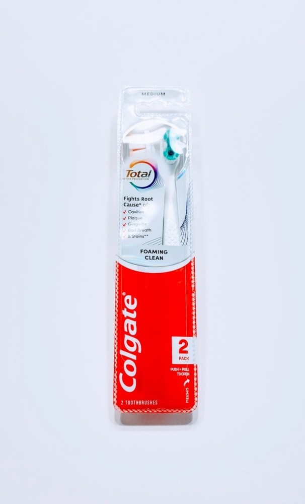 Colgate Total Active Prevention Toothbrush Foaming Clean Medium Bristle 2 Pack