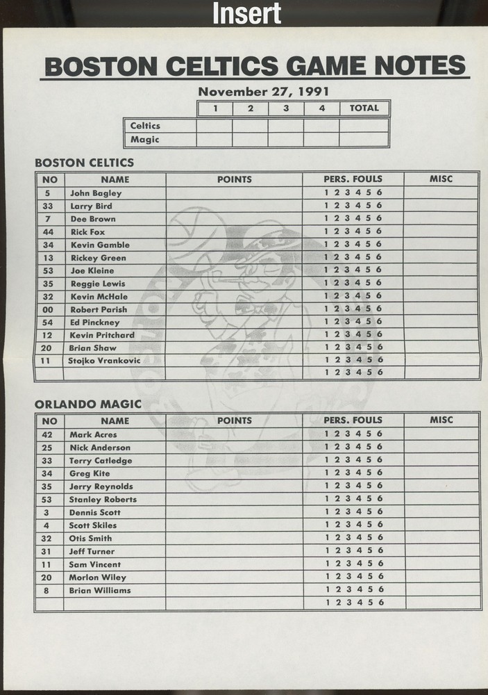 11/27/91 Orlando Magic vs. Boston Celtics Program • Unscored