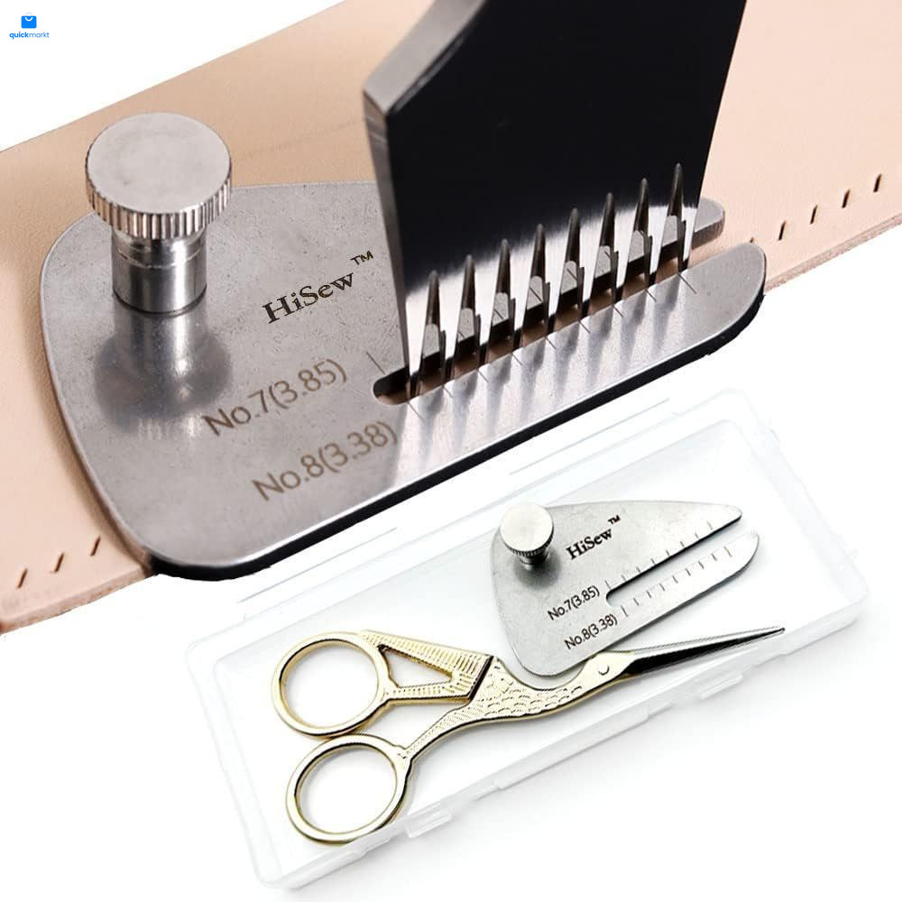 Hisew- Leather Stitching Punch Aid Pulling Plate and & Scissor Set