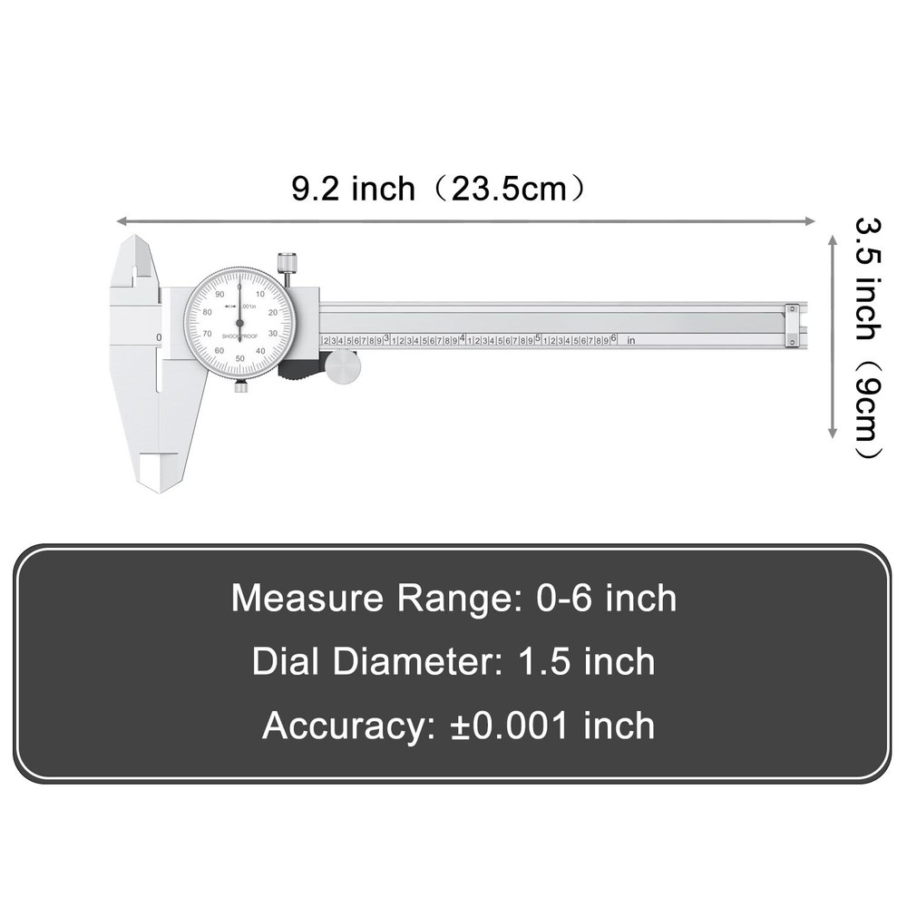 Dial Caliper Shockproof Dial Caliper Precision Caliper with Watch 0-6" Range ...