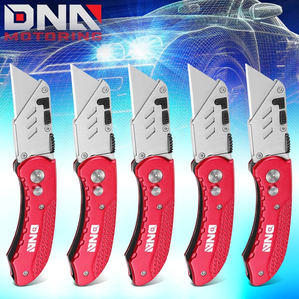 5x Quick-Change Foldable Locking Pocket Box Cutter Utility Knifes w/ 10 Blades