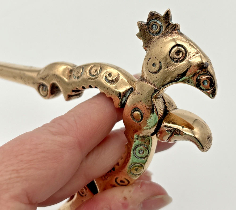 Vintage Solid Brass Rooster Bird Nutcracker Antique Unique Funny Statement Piece