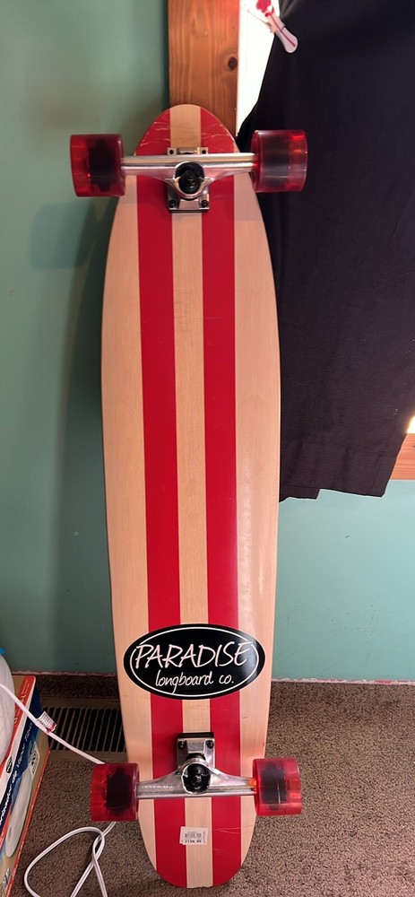 Paradise Longboard Complete 9" x 44" Red Pinstripe Kicktail Shape.