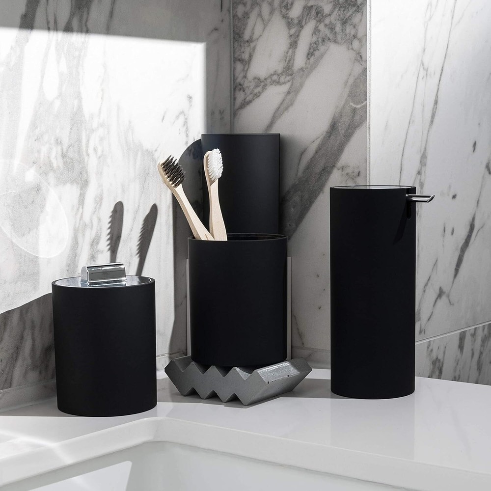 Sleek Matte Black Bathroom Accessory Set 4 Pcs Complete Bathroom Set Modern Bath