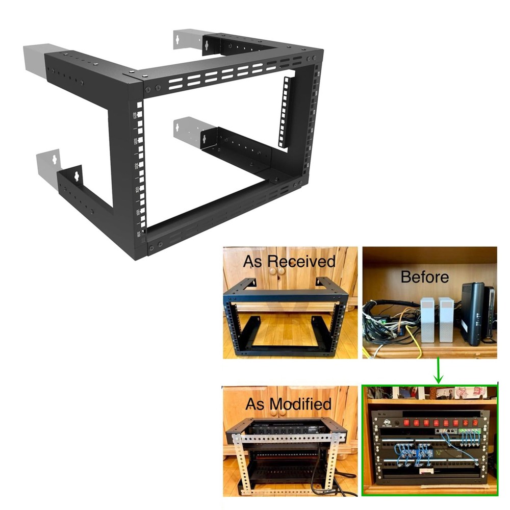 6U Wall Mount Open Frame Network Server Equipment Rack Cabinet Adjustable 19"