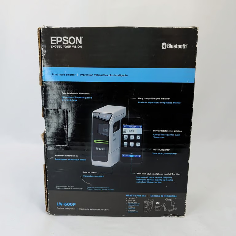 Epson LabelWorks LW-600P Portable Bluetooth Label Printer Maker iOS Android PC