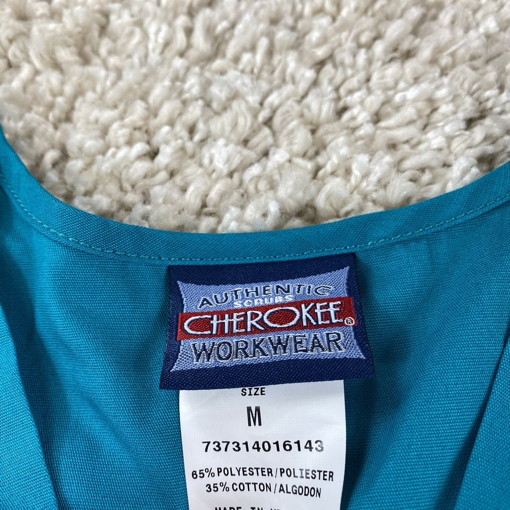 cherokee womens medium medical workwear scrub top solid teal